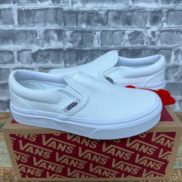 Vans Classic Slip On True White Canvas Shoes VN000ZBUENS Kids Size 11 New - Picture 2 of 6